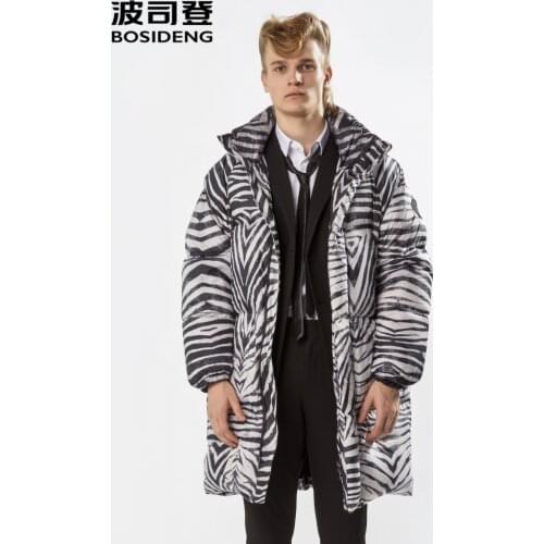 Bosdeng x Gautier Designer Collection winter long goose down jacket thicken outwear black wihte tiger strip B90142971