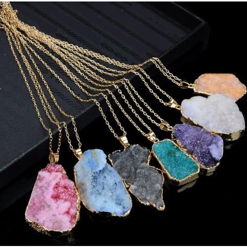 1PC Natural Raw Stone Irregular Rough Crystal Hole Polished Pendant Necklace Clavicle Sweater Chain Healing Jewelry Lady Gifts