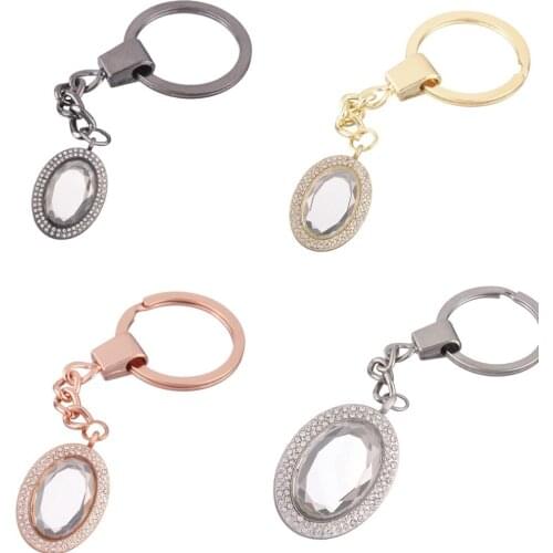 10pcs/lot Mixed color Oval Alloy crystal twist Memory Living Magnet Glass Key Ring Keychains Locket fit for Floating charms