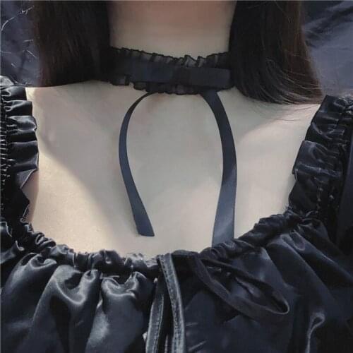 2021 Retro White Black Lace Choker Necklace for Women Harajuku Gothic Dark Girl Bow Sweet Collar Necklace Fashion Party Jewelry