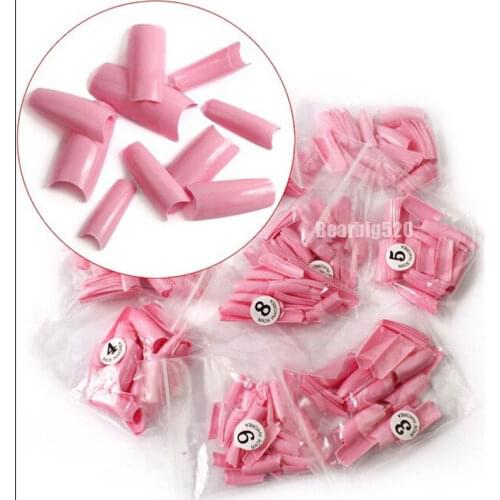 500 Pcs Half Nail Tips 10 Size Pink Acrylic Nail Art Full Cover Nail Tips French Fake False Artificial Nail Art Tips