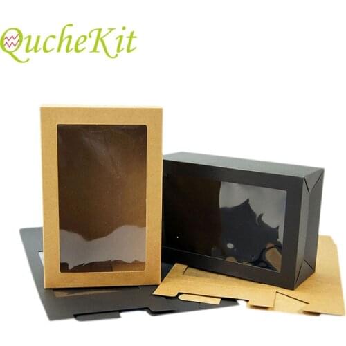 6pcs Black Kraft Paper Cake Boxes With Transparent PVC Window Baby Shower Wedding Party Gift Packaging Box Cookie Candy Gift Box