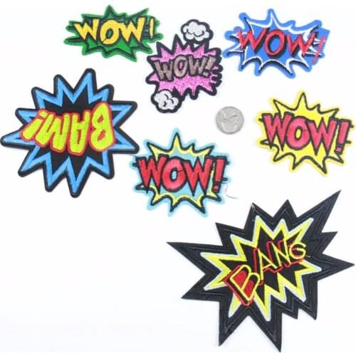 7 Style WOW Sticker Bang Letter Embroidery Patch High quality Applique Iron on Patches for Clothing Free Shipping