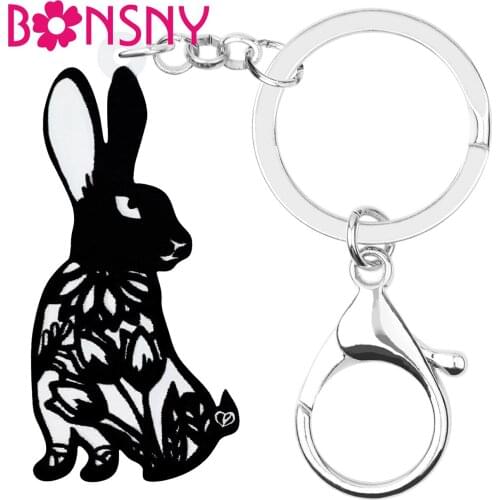Bonsny Acrylic Black Easter Chinese Paper Cutting Hare Rabbit Bunny Keychains Animal Keyring Jewelry For Women Girl Trendy Gifts