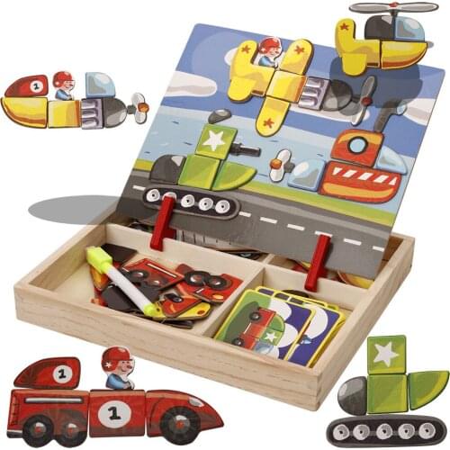 Wooden Magnetic Puzzle Toys Children Traffic Circus Senses Dress Up Drawing Board Early Learning Education Wood Toys Funny Gifts
