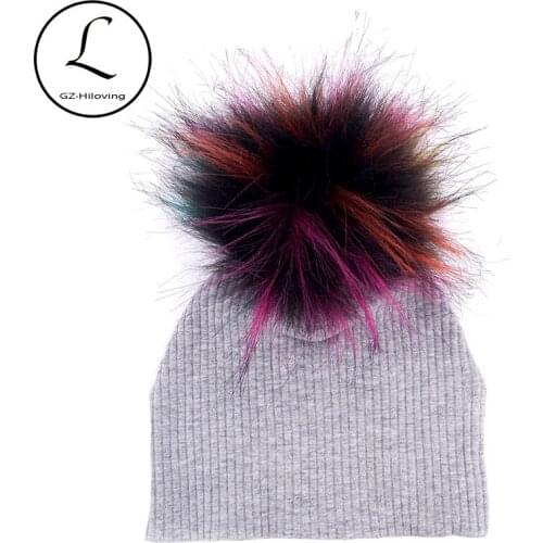 Dropshipping Newborn baby Girls Boys Ribbed Cotton Multi color Faux fur pompom Beanies Hats Soft Knitted Caps For Girls Gifts