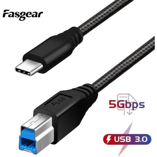 Fasgear USB 3.0 Printer Cable USB Type C To B Male 5 Gbps Fast Speed Cord for MacBook HP Computer PC Laptop Scanner USB Printer