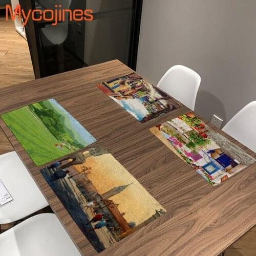 Harbour At Dusk Table Dinner Farmhouse Forest Boat Bridge Mats Linen Napkins Wedding Party Home Decorative Rectangle Placemats