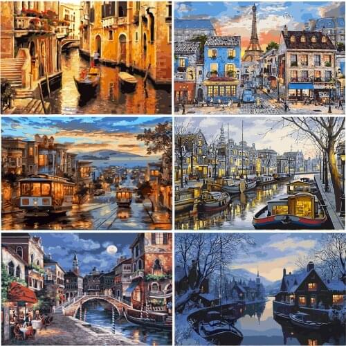 Oil Painting By Numbers City Landscape Kits Drawing Canvas Hand Painted Home Decor DIY Pictures By Numbers Street Scenery