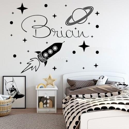 Space Ship Decal Boys Name Rocket Wall Stickers For Kids Bedroom Space Decals DIY Nursery Decor Custom Names Wallpapers LC1687
