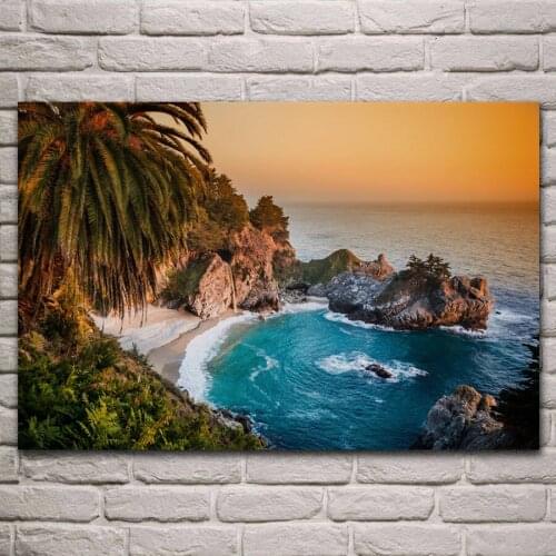 Beautiful California Pacific Ocean waterfall sea shore fabric posters on wall picture home art living room decoration KA137
