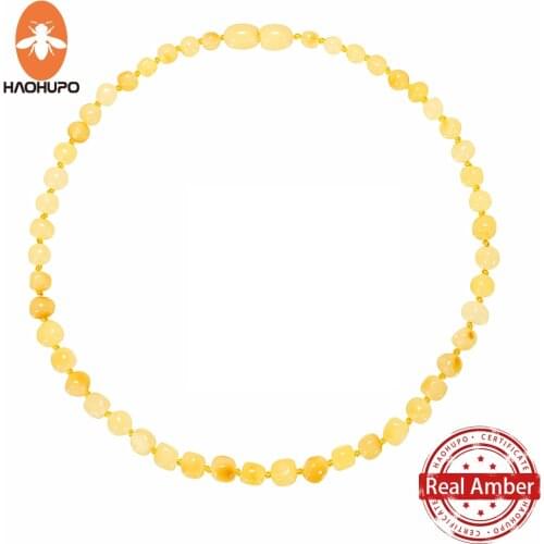 HAOHUPO Top Hot Quality Honey Classic Fashion Nature Stone Choker Baltic Jewelry Amber Necklace Handmade Baby Teething Necklace