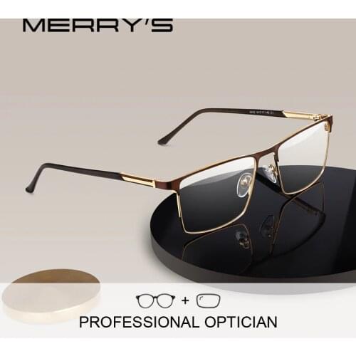 MERRYS DESIGN Men Prescription Glasses Square Myopia Eyeglasses Male Business Style Frames Old Men Optical Glasses S2052PG