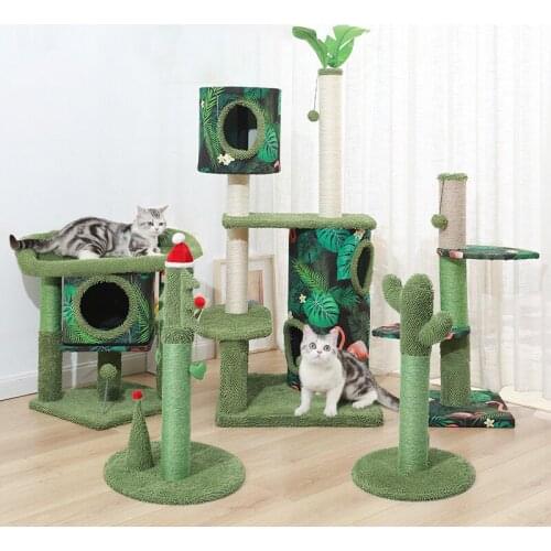Cute Cactus Cat Climbing Frame Pet Cat Tree Toys with Ball Scratching Post for Cat Kitten Climbing Cat Condo Toy Protecting