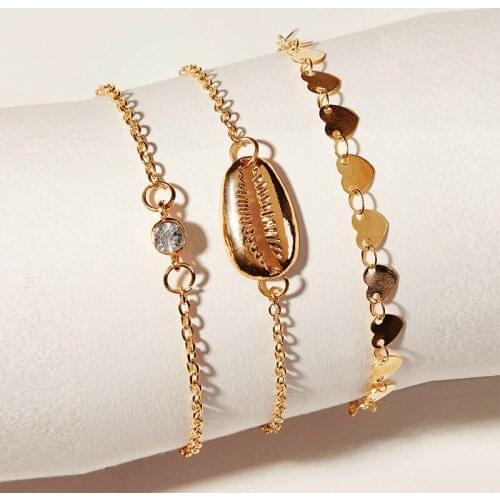 Multi-layer Heart-shaped Shell Crystal Bracelet Bohemian Womens Wedding Charm Gold Bracelet Fashion Hand Chain Accessories