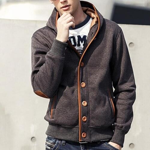 Men Autumn Winter Buttons Long Sleeve Coat Casual Hooded Cardigan Outwear Jacket Mens clothing
