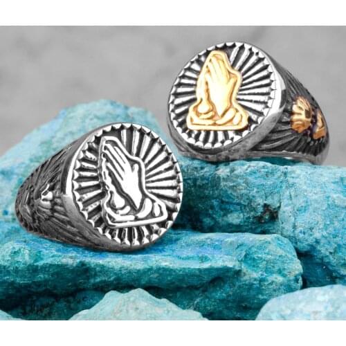 Let Us Pray Mass Payer Religion Stainless Steel Mens Rings Hip Hop for Male Boyfriend Biker Jewelry Creativity Gift Wholesale