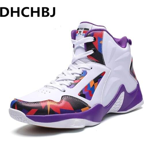 New Sport Shoes Basketball Male High Top Men Basketball Shoes White Purple Training Shoes Size 36-46 Mens Basketball Sneakers