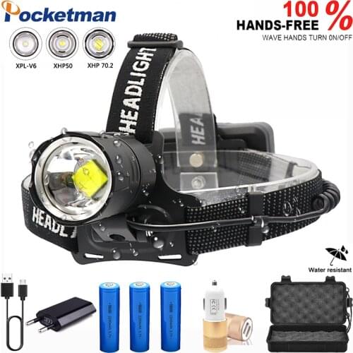3 Modes XHP-70.2 Led Headlamp Fishing Camping Headlight High Power Lantern Head Lamp Zoomable USB Torches Flashlight 18650