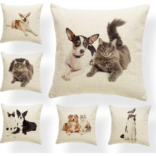 Hairy Cute Pillowcase Dog Cat Square Fun Cushion Cover Home Living Room Polyester Linen Decoration Sofa 45*45Cm Throw Pillowcase