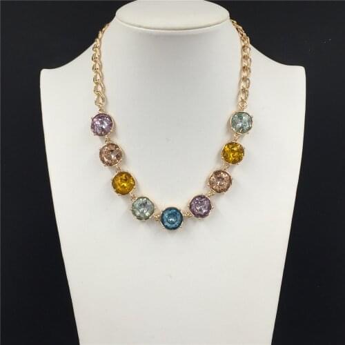 New Arrivals Gold Color Multi Stone Green Navy Red Olive Yellow Sky Colorful Statement Necklace For Women Girl Party Decoration