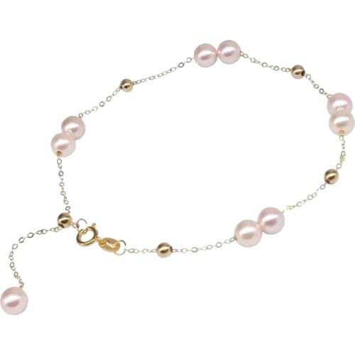 NYMPH Real Natural Freshwater Pearl Bracelet Buckle 18K Gold AU750 Handmade Bracelet Fine Jewelry Gift for Women