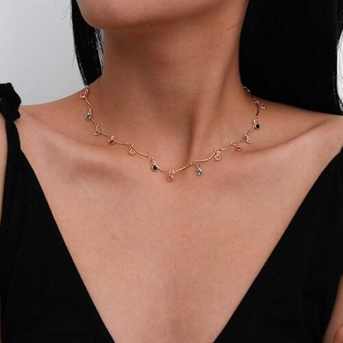 Sweet Women Fashion Colorful Crystal Pendant Choker Necklace for Women Trendy Clavicle Chain Necklace Jewelry Accessories