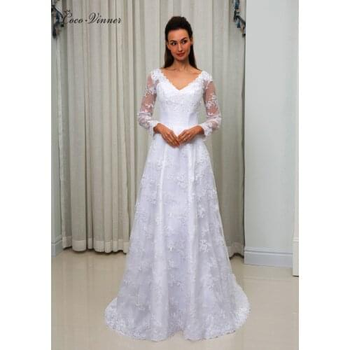 Long Sleeve Elegant Wedding Dress A line Vestido De Noiva Plus Size Appliques Mariage wedding dress Robe De Marie W0046