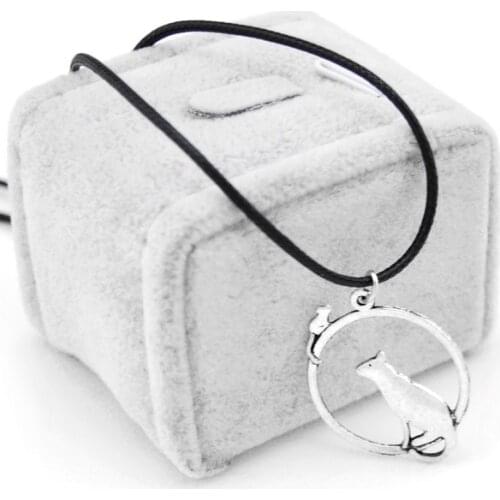 Fashion Cute Girls Cat And Mouse Pendant Necklace For Women Leather Rope Chain Vintage Kitty Choker Necklace Jewelry Party Gift