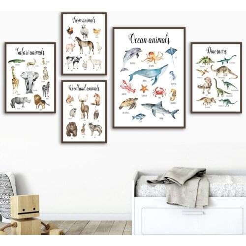 Dinosaur Animal Poster Elephant lion deer bear shark zebra Nursery Wall Art Print Canvas Painting Wall Pictures Baby Kids Decor