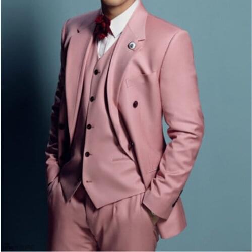 Pink Mans Suits For Wedding Groom Wear Best Man Wear Dinner Suits Prom Dress Groom Wear Peaky Binders 3Pieces(Jacket+Pants+Vest)