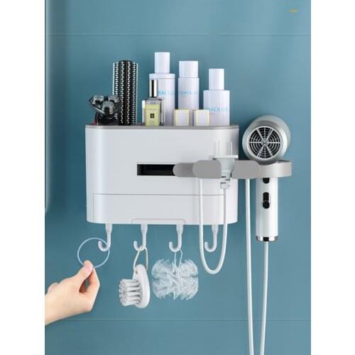 Hair Straightener Holder Storage Rack Bathroom Shelf Accessories Hair Dryer Organizer with Drawer and Hook Wall Mounted