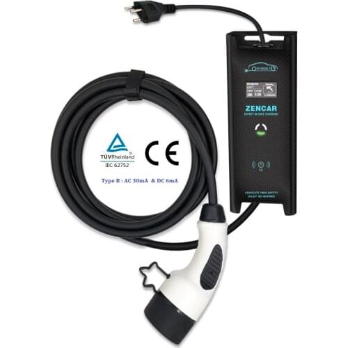 TUV IEC 62752 Type B Zencar 13A 3.2KW Type 2 AC EV charger with UK plug