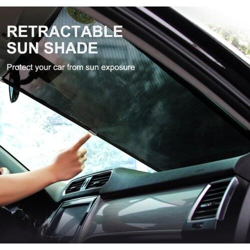 Retractable Windshiled Sunshade Curtain Adjustable Sun Visor Protector Block Heat and 99% UV Rays Sun Shade with Suction Cup