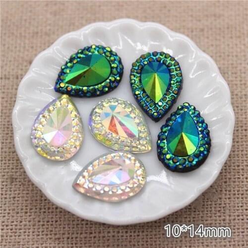 100pcs 10*14mm Resin Teardrop Shiny AB Rhinestone FlatBack Cabochon DIY Home Garden Scrapbook Craft/Wedding Decoration