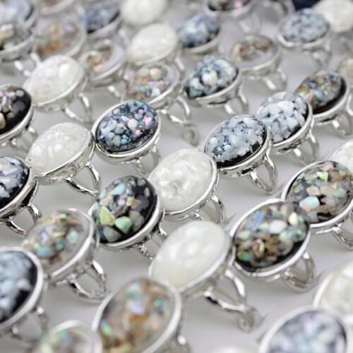 20Pcs New Arrival Silver Plated Fashion Jewelry Elegant White Natural Shell Big Stone Rings For Women/Men Vintage Party Ring