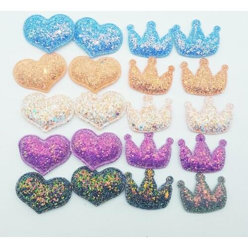 20pcs/bag Chunky Glitter Crowns Hearts DIY clothes Decoration Pink Red Accessories Handmade Shiny Materials Crafts Suppliers