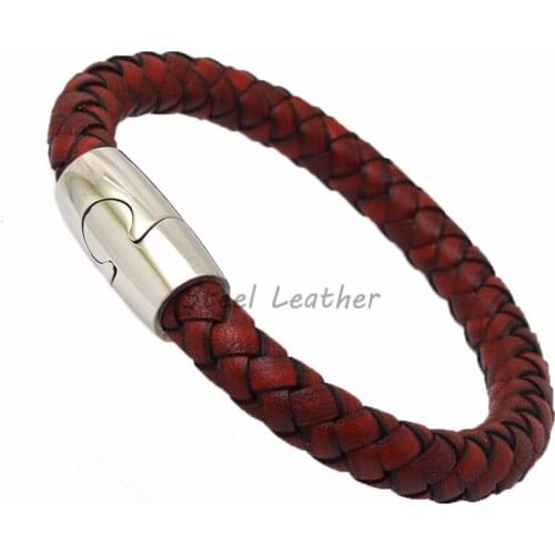 5pcs/lot engrave logo Punk Style Design Genuine Leather Bracelet for Men Steel Magnetic Button Birthday Gift Male Bracelets Sale