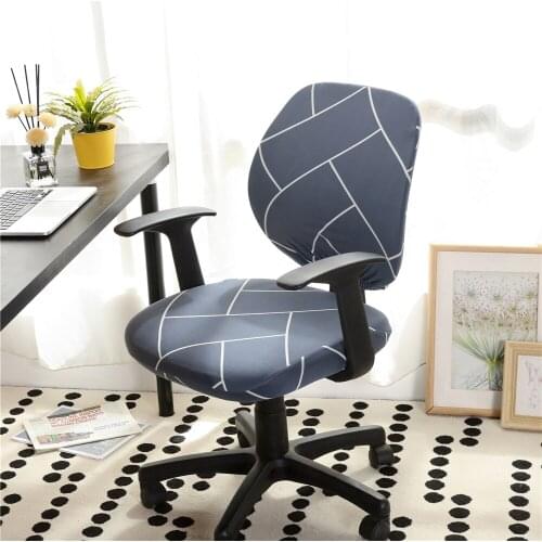 Printed Computer Chair Cover Spandex Office Chair Cover 2 Pieces Set for Chair Back and Base