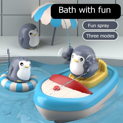 Baby Cute Electric Sprinkler Penguin Boat Bath Toys Water Spray Playing Toy Cute Animals for Kids Outside Pool Bathtub Shower To