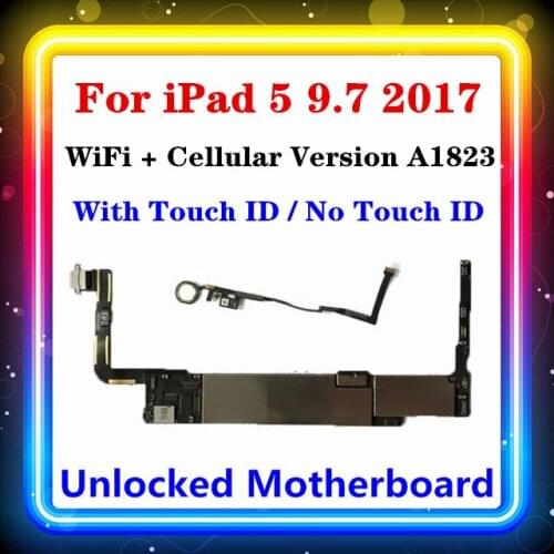 For IPad 5 Motherboard 9.7 2017 A1823 Motherboard WiFi + Cellular Version With / Without Touch Id With SIM Card Support
