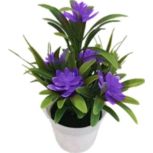 Artificial Plants Bonsai Small Plants Pot Fake Lotus Flowers Potted Ornaments For Home Decoration Hotel Garden Decor Purple