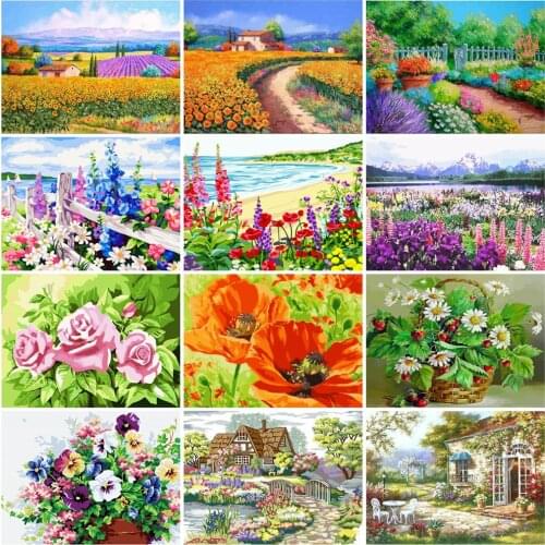 HUACAN Paint By Number Garden Hand Painted Painting Flowers Drawing On Canvas Art Gift DIY Pictures By Number Scenery Home Decor
