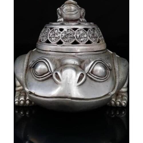 China White copper gold toad Incense burner crafts statue