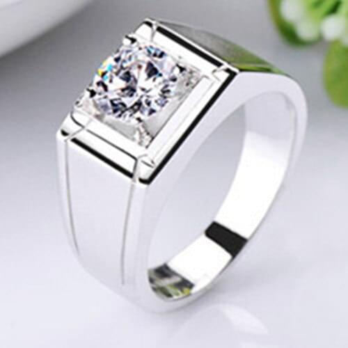 Genuine 14K White Gold Classic Mens Ring Fine Real 1 Carat Moissanite Wedding Ring For Man Statement Wedding Fine Gold Jewelry