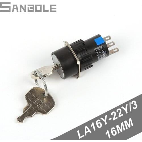 Key switch 220V 16mm Mini Rotary LA16Y-22Y/3 Three-step knob push button switches 2 normally open 2 normally close (5PCS)