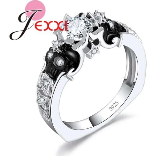 Mystery 925 Sterling Silver Rings Cubic Zirconia Double Skull Head Finger Jewelry for Women Girls Party
