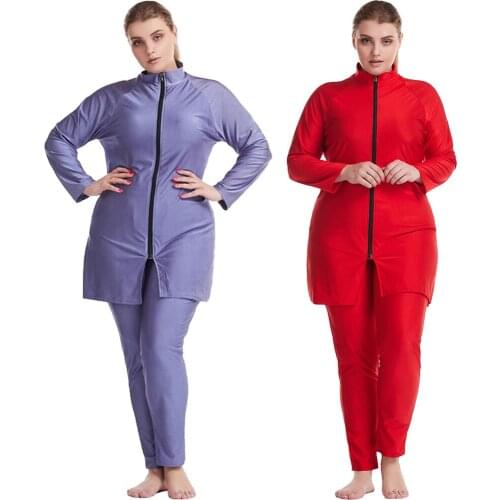 3 Colors Muslim Women Full Cover Burkini 3PCS Hijabs Tops Pants Long Sleeve Solid Color Swimsuits Swimming Bathing Beach Wear