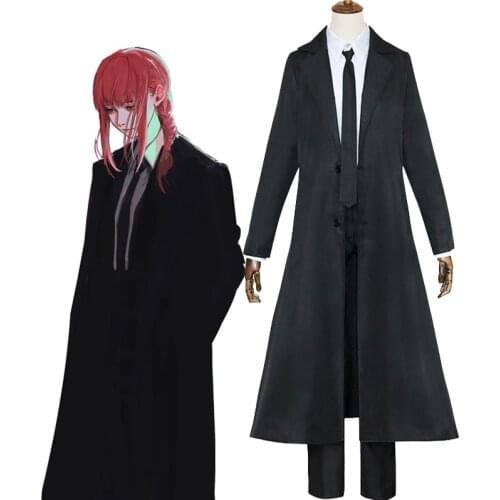 Anime Chainsaw Man Makima Cosplay Costume Unisex Black White Uniform Business Suit with Trench Tie Halloween Carnival Party Suit