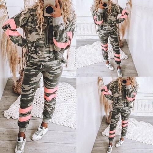 Camouflage Tracksuit Women Two Piece Set Spring Clothes Hooded Sweatshirt Top and Pants Sweat Suits Casual Streetwear Outfits